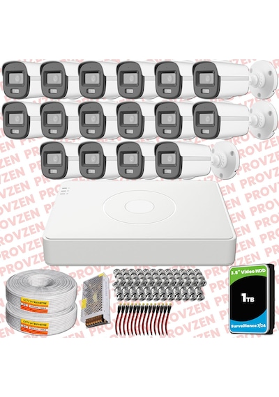 Provzen Hikvision Colorvu Full Hd 16 Kameralı Gece Renkli Güvenlik Kamerası Olay Anında Bildirim