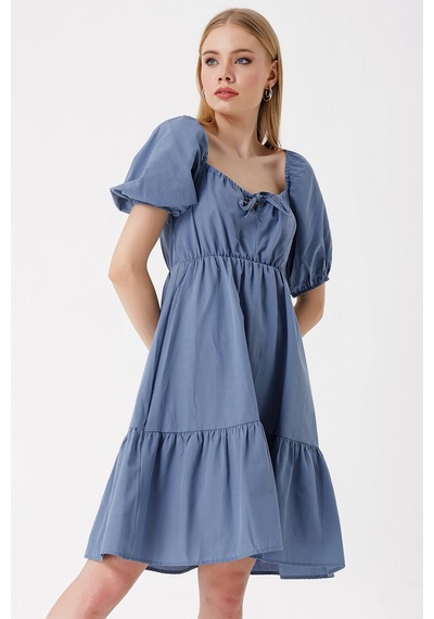 Bigdart 2351 Kloş Poplin Elbise - İndigo 001