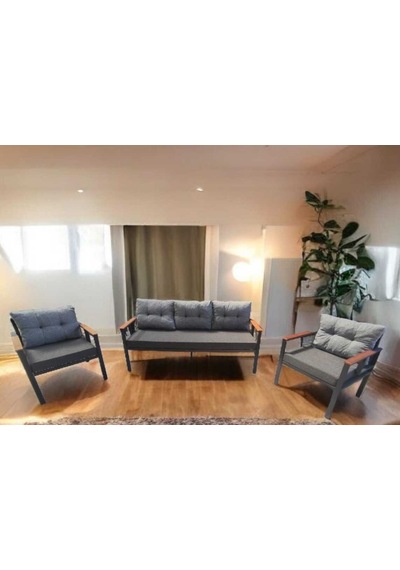 Pimango Pielize Bahçe Ve Balkon Mobilyası Antrasit Gri 3+1+1 Anrasit - Gri