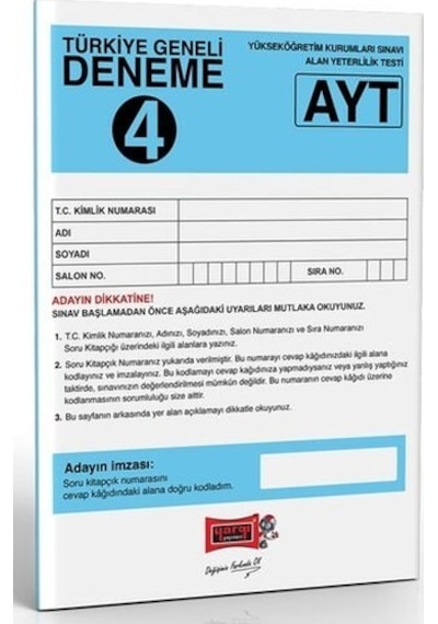 Yargı Yayınları Ayt Türkiye Geneli Deneme 4 N11.14425