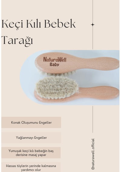 Naturawell %100 Keçi Kılı Doğal Bebek Saç Fırçası Çok Renkli