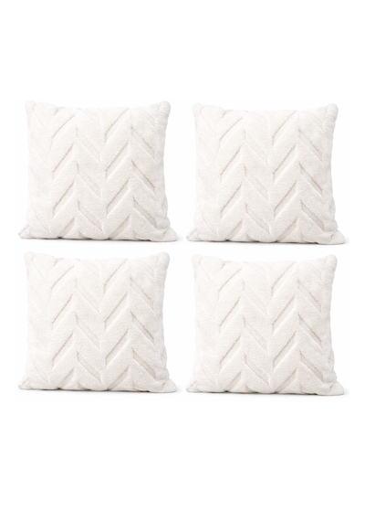 Peluş Dekoratif Kırlent Kılıfı İskandinav Zigzag-balıksırtı 4 Lü Set 42x42 Cm Krem - Bej