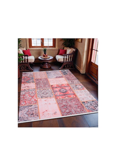 Patchwork Kilim Vintage Etnik Desen Kaymaz Dokuma Taban Yıkanabilir Halı Çok Renkli Çok Renkli