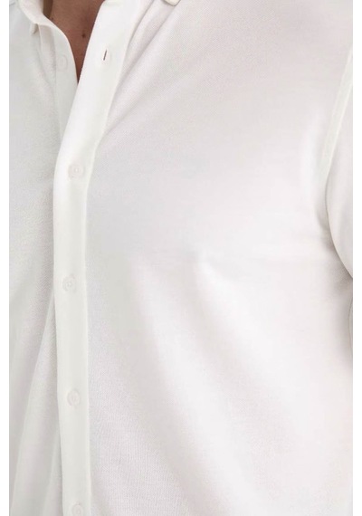 Defacto Regular Fit Polo Yaka Penye Uzun Kollu Gömlek E8067ax25auer105 Ekru