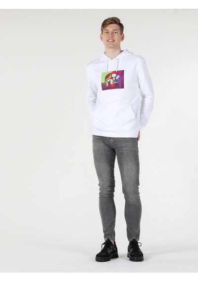 Colin's Colins Regular Fit Kapüşonlu Baskılı Beyaz Erkek Sweatshirt Cl1057312 Beyaz