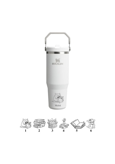 Kişiselleştirilebilir Stanley The Iceflow Flip Straw Pipetli Termos Bardak Stanley 0.89 L Özel İsimli Beyaz