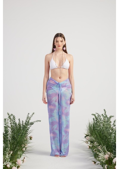 Holly Lolly Beli İp Detaylı Tül Pareo Shirred Pantolon Lila