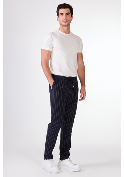Dufy Lacivert Erkek Slim Fit Çizgili Pantolon - 107856 Lacivert