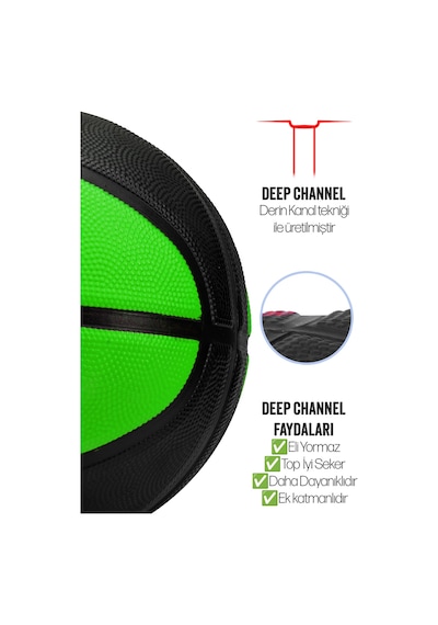 Telvesse Strong Basketbol Topu Pompalı Full Kauçuk Dayanıklı Deep Channel Kabartma No:7 B12 Yeşil