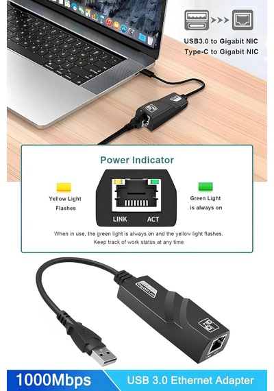 Usb 3.0 To Ethernet Adaptör 10-100-1000 Mbps Lan Dönüştürücü Laptop Ve Pc İçin Yüksek Hızlı Rj45 Ağ Bağlantı Adaptörü
