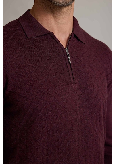 Erkek Bordo Polo Yaka Fermuarlı Triko