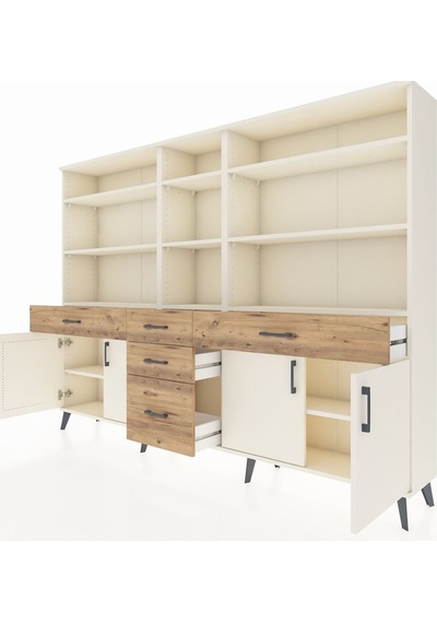Arges Dolap 11 Raflı 5 Çekmeceli 4 Kapaklı 220x30x163 Aytaşı-aytaşı/çam Aytası/atlas Çam - Aytası