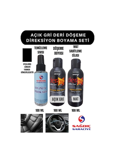 3'Lü Derby Açık Gri Deri Oto Direksiyon Döşeme Boyama Seti