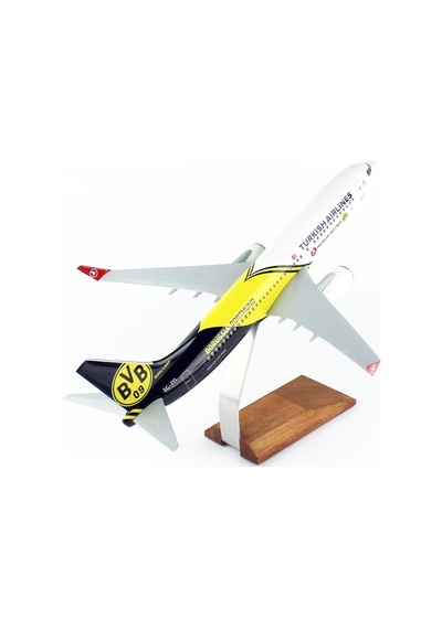 Thy051 1/100 Ölçek, Thy Borissia Dortmund Logolu B737-800 Yolcu Uçağı, Sergilemeye Hazır Ahşap Standlı Model-56300