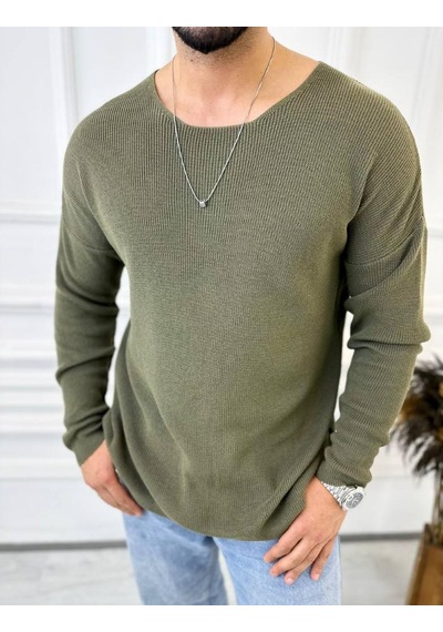 Elku Moda Kazak Oversize Örme Natural Pamuk Tüylenmeyen Kazak Salaş Tarz Triko Sweatshirt Haki - Yeşil