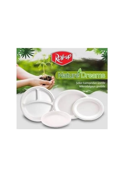 Roll-up Nature Ekolojik Karton Kağıt Tek Kullanımlık Tabak - 26 Cm. - 50 Adetlik 1 Paket Açık