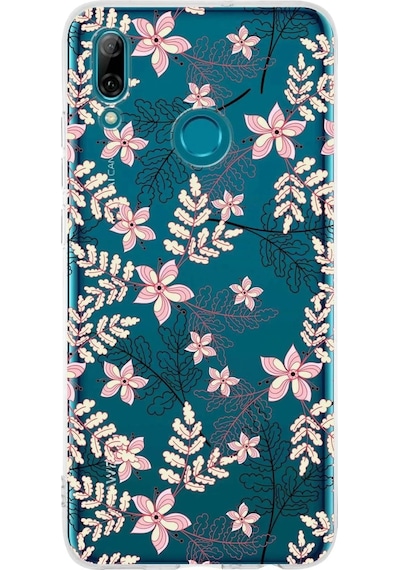 Huawei P Smart 2019 Uyumlu Kapak Floral Kırmızı Tasarımlı Şeffaf Silikon Kılıf