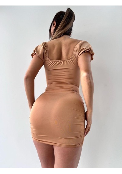 Pink Life Bej Kısa Kol Pencere Detay Bodycon Mini Elbise-bej