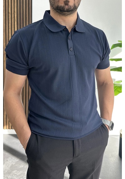 Erkek Desenli Polo Yaka Tişört Lacivert Edw460 Lacivert