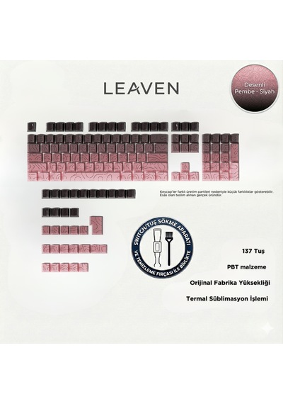 Mekanik Klavye -pbt Çift Baskı Keycap Seti- Çizgi Desenli 137 Tuşlu Pudra Pembe-siyah Tuş Takımı