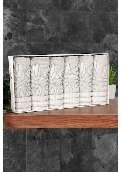 Çınar Jakarlı 6 Lı Kadife Pamuklu El Ve Yüz Havlu Seti 30x50 Cm - 00434 - Gümüş Gümüş