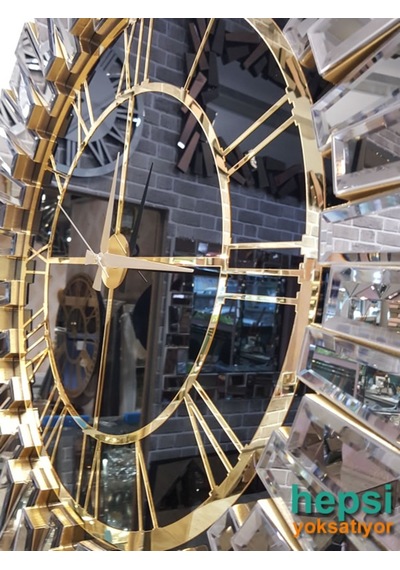 Güneş Gold Black Altın Siyah 85 Cm Dekoratif Aynalı Duvar Saati