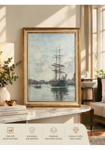 Varaklı Gold Çerçeveli Yağlı Boya Dokulu Büyük Boy Şık Salon Tablosu - Yelkenli Gemi Liman Manzaralı Klasik Vintage Sanat Eseri Dekoratif Tablo 50x70 Cm / Çerçeveli 60x80 Cm Varaklı Gold Çerçeveli Yağlı Boya Dokulu Büyük Boy Şık Salon Tablosu - Yelkenli Gemi Liman Manzaralı Klasik Vintage Sanat Eseri Dekoratif Tablo 50x70 Cm / Çerçeveli 60x80 Cm