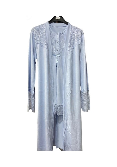 Nehirsel 3022 Mavi Hamile Lohusa 3 Lü Pijama Sabahlık Tk 001