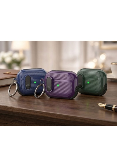 Fadex Apple AirPods 4 Ve 5.nesil İle Uyumlu Premium Anahtarlıklı Koruyucu Kılıf Kaymaz Tutuşlu Sert Mavi Kılıf