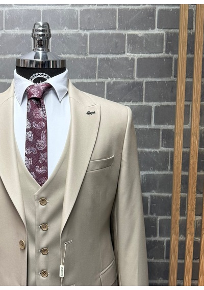 Dupont Classics Erkek Slim Fit 6 Drop Sivri Yaka Yelekli Poliviskon Çift Yırtmaç Takım Elbise Bej Dupont Classics Erkek Slim Fit 6 Drop Sivri Yaka Yelekli Poliviskon Çift Yırtmaç Takım Elbise Bej