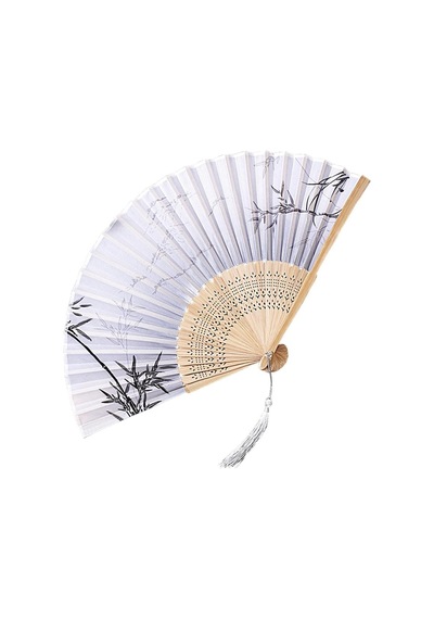 Beluga Yelpaze Bambu Serinletici Vintage Bej Şık Dekorasyon Püsküllü Japon Yelpaze 0242