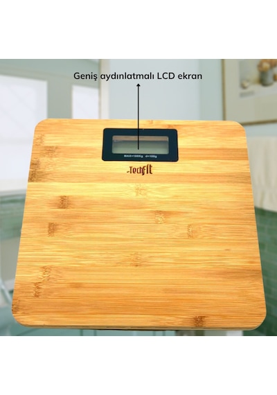 Techfit Bambu Banyo Baskülü Yüksek Hassasiyetli Darbelere Dijital Dayanıklı Terazi Tf 1065 Max 180kg Açık Bej