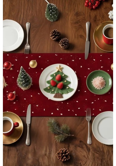 Yılbaşı Konseptli Runner Yılbaşı Dekorasyon Masa Örtüsü Noel Merry Christmas Kırmızı Örtü Kırmızı - 807138394 Kırmızı
