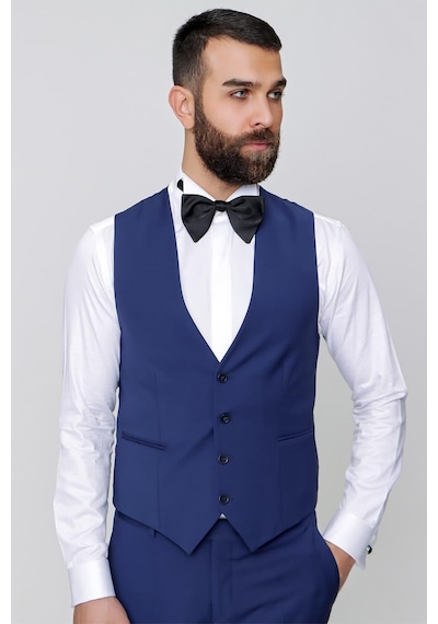 Efor Black 034 Slim Fit Yelekli Çıkarılabilir Saten Yaka Parlement Damatlık Smokin Takım Parlement