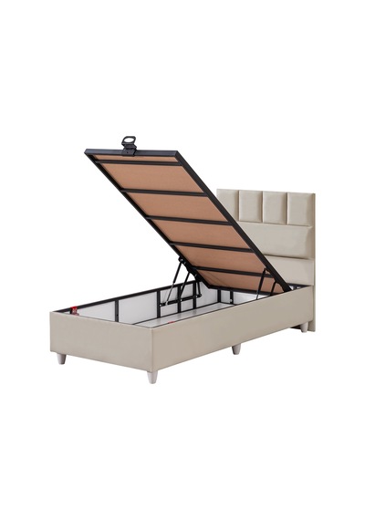 Baza Seti, Monaco Tek Kişilik Baza Başlık Maxi Yatak Seti, Bej - 90x190 Cm 90 x 190