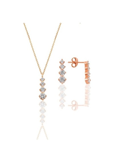 Gümüş Rose Zirkon Taşlı Işıltılı Ikili Set