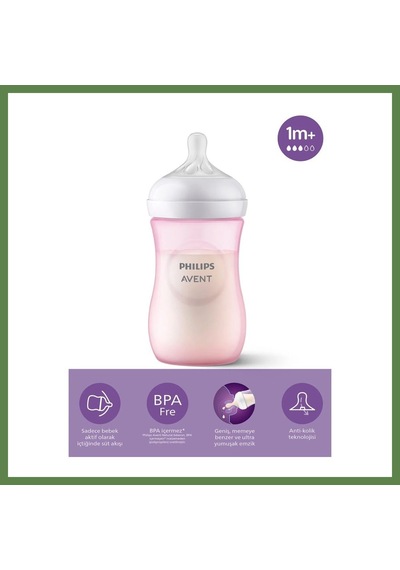 Bezos Doğal Tepkili Natural Response Pp Biberon 260 Ml 1+ Ay Pembe Renk: Pembe Hb006