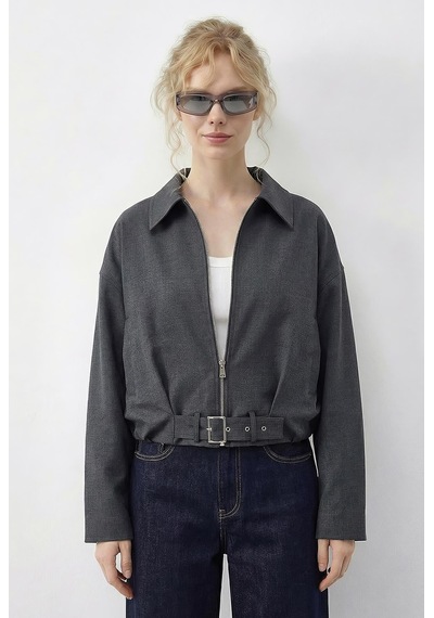 Shade Kadın Oversize Kemer Detaylı Fermuarlı Astarlı Bomber Ceket 2911 60286013 - Antrasit