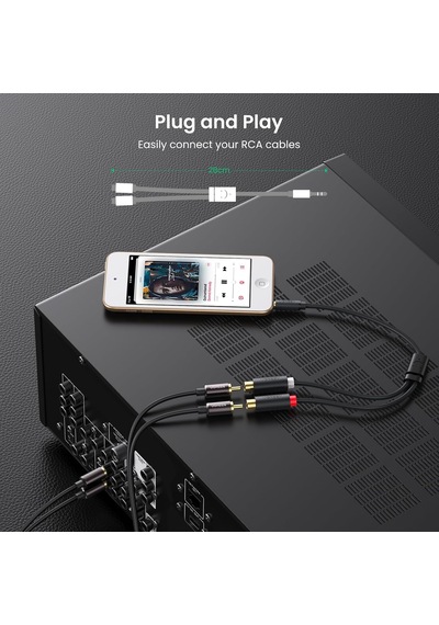 3.5mm Erkek - 2 Rca Dişi Jaklı Stereo Ses Kablosu Y Adaptörü Altın Kaplama Kulaklık Kablosu, 25cm, 10547 Belirtilmemiş
