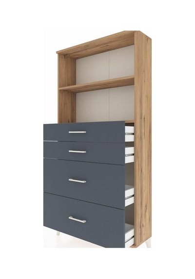 Arges Dolap 2 Raflı 4 Çekmeceli 88x30x182 Çam-antrasit Atlas Çam
