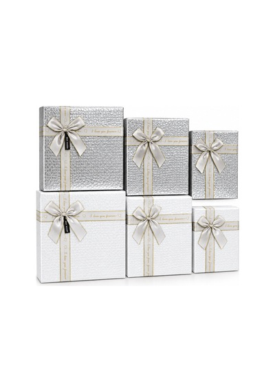 3pcs D.dörtgen Parlak Mix Renkli - Kabartma Desen Karton Hediye Kutusu Kurdelalı 33x24.5-28.5x20.5-24x16.5cm Çok Renkli