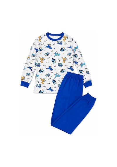 Novalisse Erkek Çocuk Premium Penye Dinozor Desenli Uzun Kollu Pijama Takımı 2-11 Yaş - Mavi Çoklu Renk