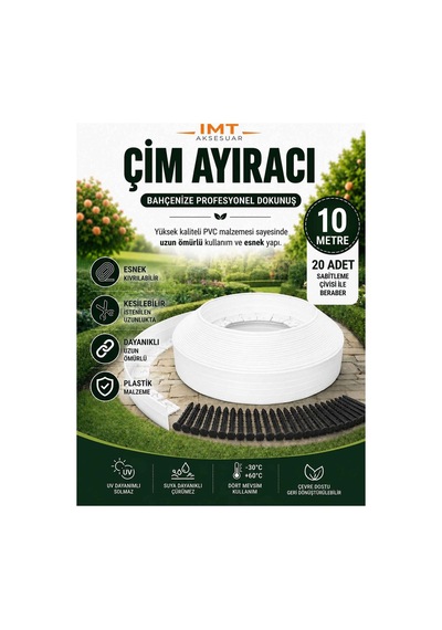 Esnek Pvc Çim Ayırıcı Bahçe Peysaj Düzenleyici 10metre Beyaz Çim Sınırlayıcı Esnek Plastik Taş Toprak Ayraç Bariyer Peyzaj Bordürü