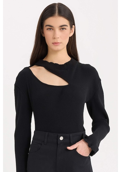 DeFacto Slim Fit Dar Kesim Yarım Balıkçı Yaka Basic Düz Fitilli Kaşkorse Uzun Kollu Tişört	 C8473AX24AUBK81