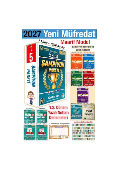 5. Sınıf 2027 Şampiyon Paketi Tüm Dersler 1. 2. Dönem Yazılı Notları Denemeleri