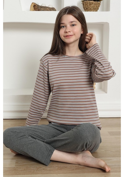 Akbeniz Kız Çocuk Penye Pijama Takım 20424 Füme