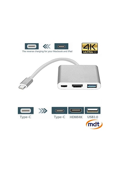 3 İn1 Type-C To HDMI 4K USB 3.0 Çevirici Dönüştürücü Adaptör