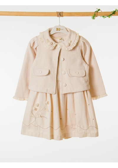 Xo Kids Kız Çocuk Elbise + Bolero 5-8 Yaş 52143 Bej