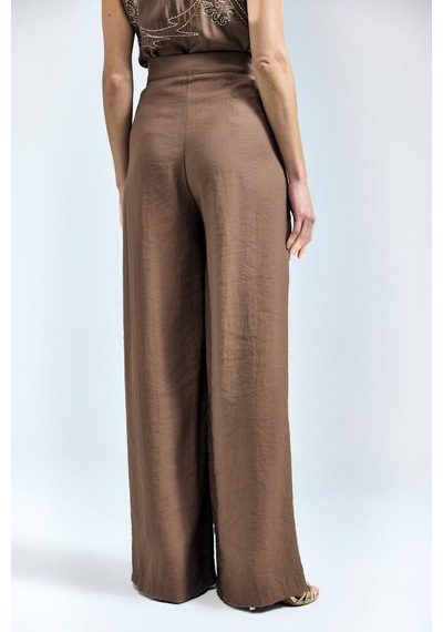 Sateen Dina Pantolon - Kahve-137348
