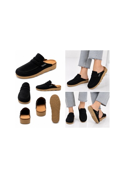 N Napa Shoe Np.351.siyah Süet Deri Terlik